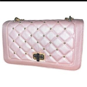 NWT BADGLEY MISCHKA PINK/GOLD QUILTED CROSSBODY BAG